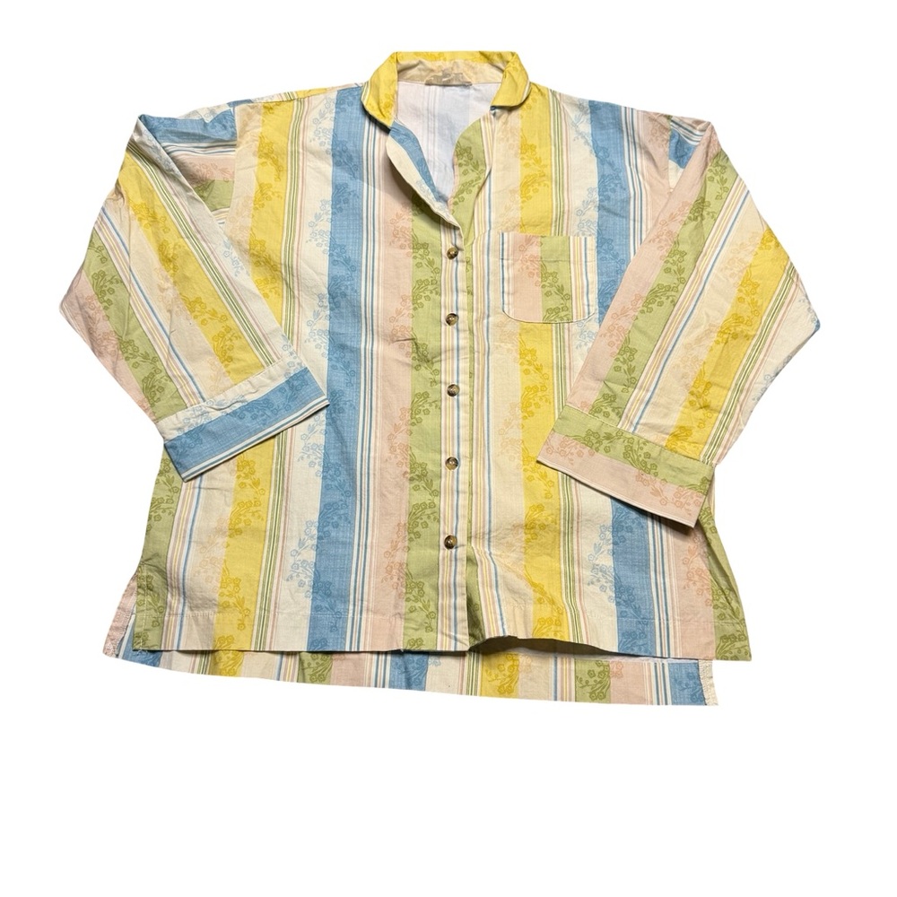 ✨😴 Parterre Striped Floral Pajama Top XS Oversized Cotton Sleep Shirt 😴✨